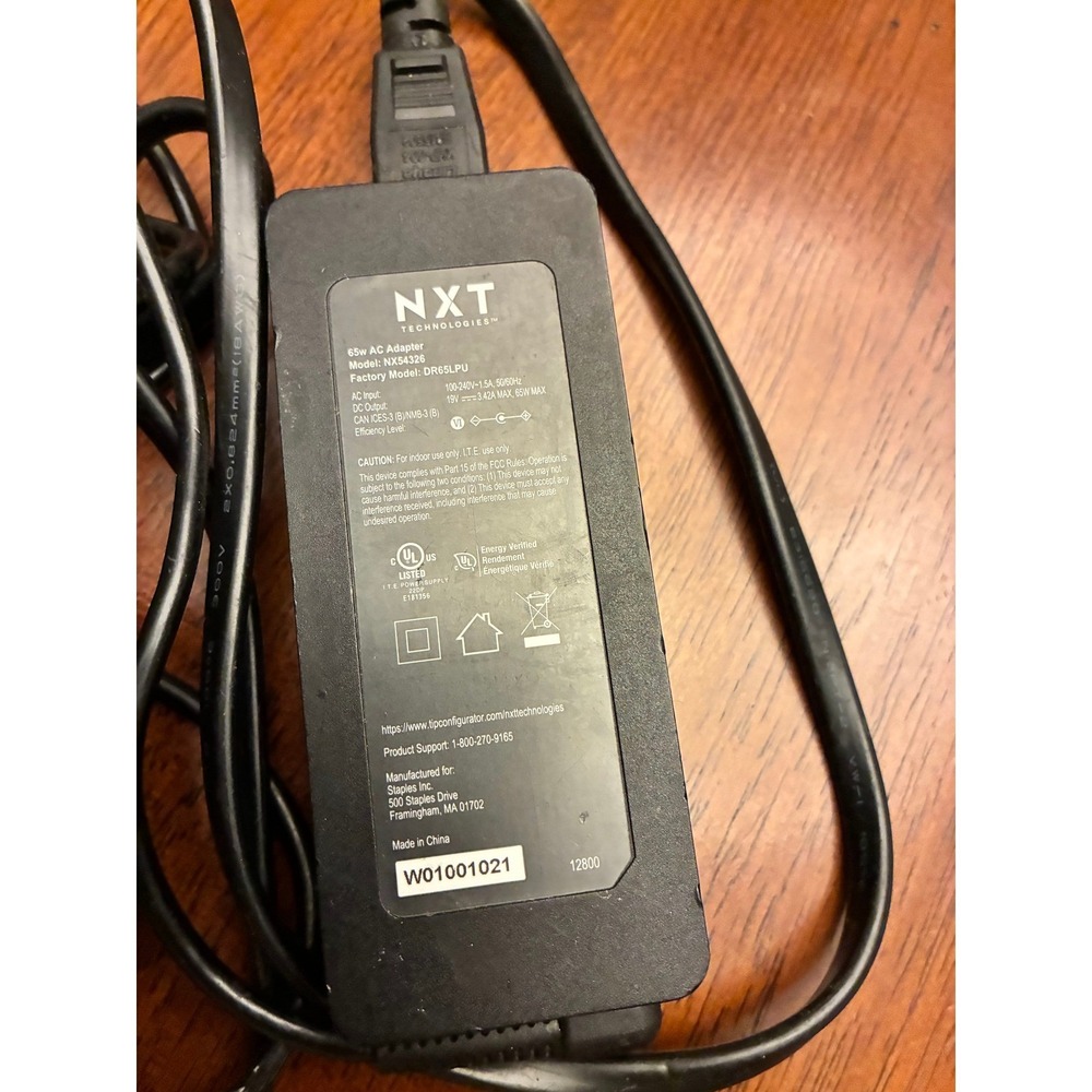 NXT Technologies 65W AC Adapter Laptop Charger 19V 3.42A NX54326 DR65LPU Black - Picture 2 of 5